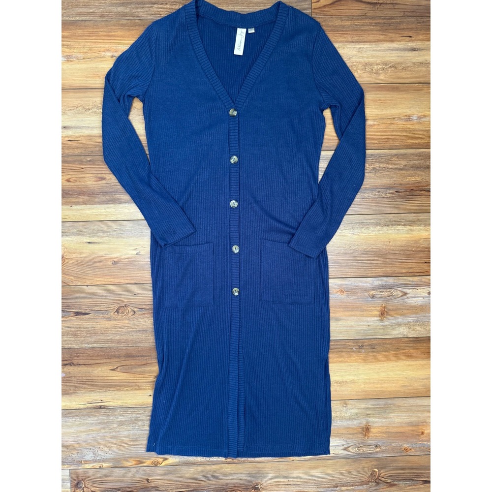 Allison Joy Navy Blue Ribbed Longline Duster Cardigan Sweater XS KCD603681-E-SL